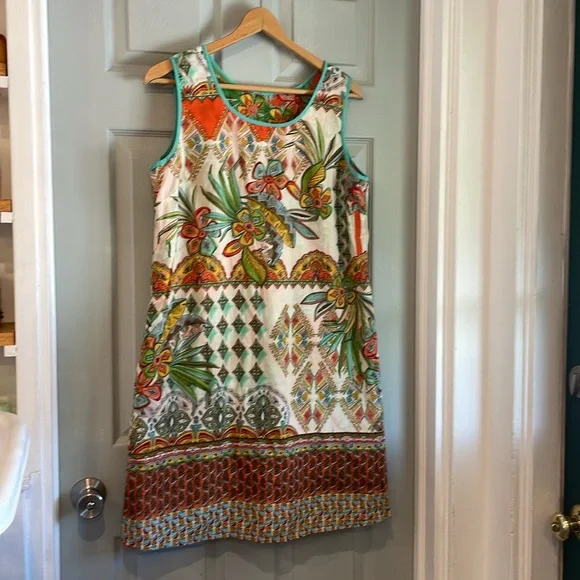 Tropical M Floral Reversible Orange White Organic Cotton 100% Sleeveless Dress - Picture 5 of 6
